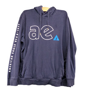 American Eagle Men's US of A 1977 Drawstring Hoodie Blue M Long Sleeve Cotton